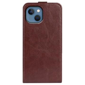 iPhone 14 Plus Vertikal Flip Taske med Kortholder - Brun