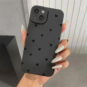 iPhone 14 Plus Slim TPU-cover med hjertemønster - sort