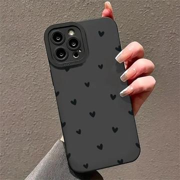 iPhone 14 Plus Slim TPU-cover med hjertemønster - sort