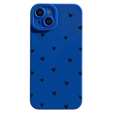 iPhone 14 Plus Slim TPU-cover med hjertemønster - blå / sort