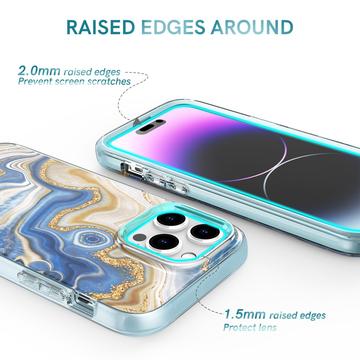 iPhone 14 Pro Ahastyle WE13 360 Beskyttelse Hybrid Cover - blå marmor