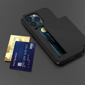 iPhone 14 Pro Hybrid Cover med Glidende Kortslot - Sort