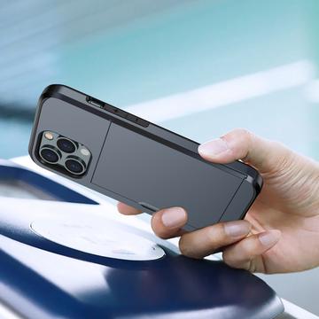 iPhone 14 Pro Hybrid Cover med Glidende Kortslot - Mørkeblå