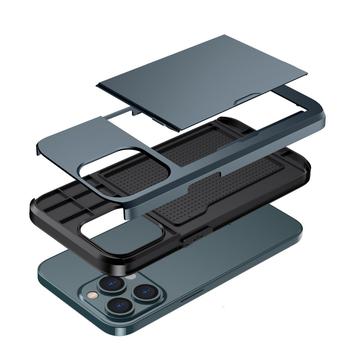 iPhone 14 Pro Hybrid Cover med Glidende Kortslot - Mørkeblå