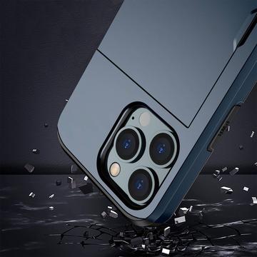 iPhone 14 Pro Hybrid Cover med Glidende Kortslot - Mørkeblå