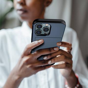 iPhone 14 Pro Hybrid Cover med Glidende Kortslot - Mørkeblå