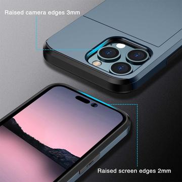 iPhone 14 Pro Hybrid Cover med Glidende Kortslot - Mørkeblå