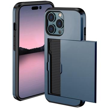 iPhone 14 Pro Hybrid Cover med Glidende Kortslot - Mørkeblå