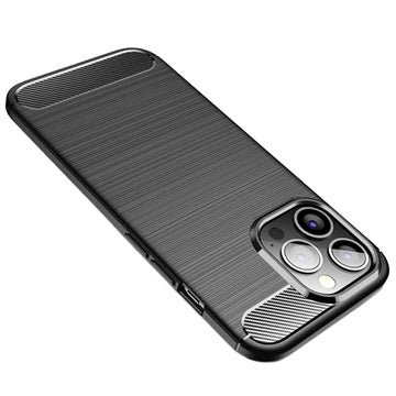 iPhone 14 Pro Max Børstet TPU Cover - Karbonfiber - Sort