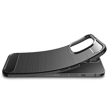 iPhone 14 Pro Max Børstet TPU Cover - Karbonfiber - Sort