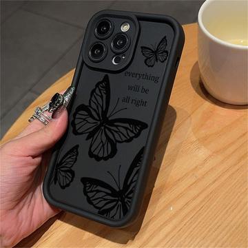iPhone 14 Pro Max TPU-cover med Sommerfugleprint - Sort