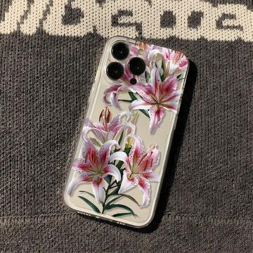 iPhone 14 Pro Max TPU Cover med Blomstermønster - Lyserød lilje