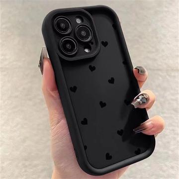 iPhone 14 Pro Max stødsikkert TPU-cover med hjertemønster og forhøjede kanter - sort