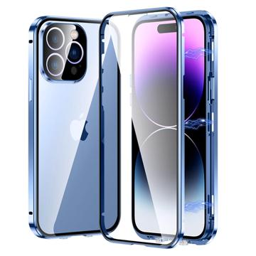 iPhone 14 Pro Max Magnetisk Cover med Hærdet Glas - Blå