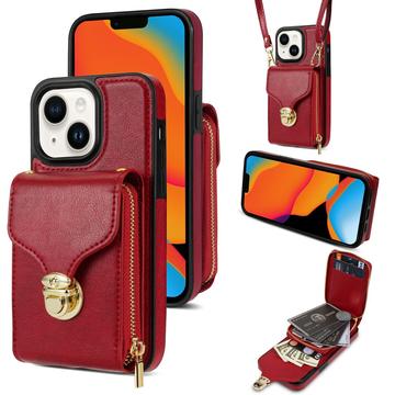 iPhone 15 Alt-i-et cover med pung og rem - rød