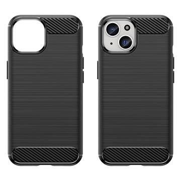 iPhone 15 Børstet TPU Cover - Karbonfiber - Sort