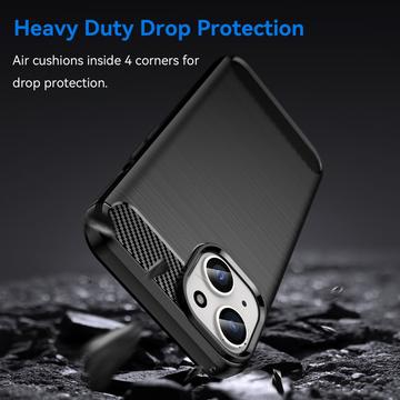 iPhone 15 Børstet TPU Cover - Karbonfiber - Sort