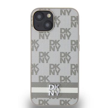 iPhone 15 DKNY Checkered Pattern and Stripe Cover - Beige
