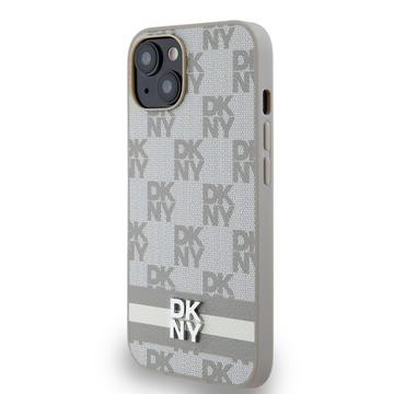 iPhone 15 DKNY Checkered Pattern and Stripe Cover - Beige