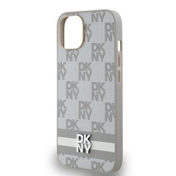 iPhone 15 DKNY Checkered Pattern and Stripe Cover - Beige