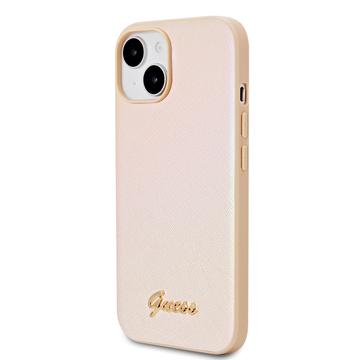 iPhone 15 Guess Iridescent Metal Script Hybrid Cover - Guld