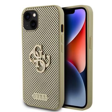 iPhone 15 Guess Perforeret 4G Glitter Logo Cover - Guld