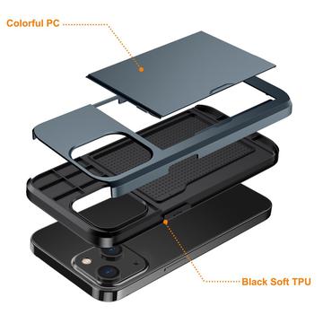 iPhone 15 Hybrid Cover med Glidekortholder - Mørkeblå