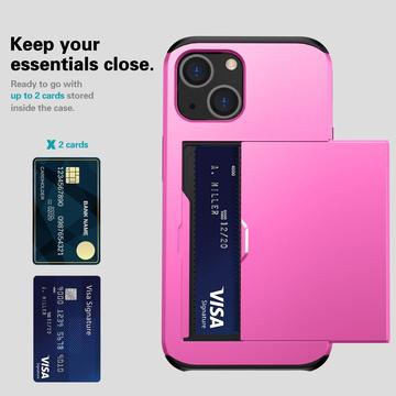 iPhone 15 Hybrid Cover med Glidekortholder - Pink