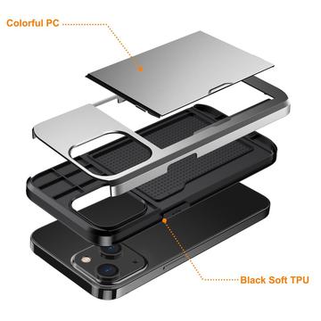 iPhone 15 Hybrid Cover med Glidekortholder - Sølv