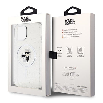 iPhone 15 Karl Lagerfeld IML Glitter Karl & Choupette MagSafe Cover - Klar