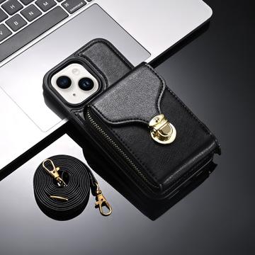 iPhone 15 Plus Alt-i-et cover med pung og rem - Sort