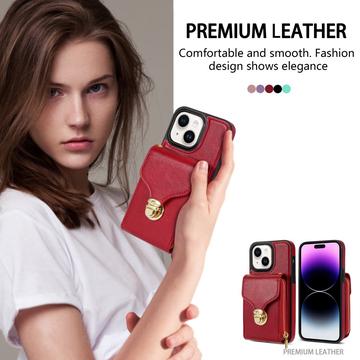 iPhone 15 Plus Alt-i-et cover med pung og rem - rød
