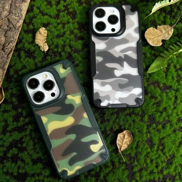 iPhone 15 Plus Anti-Shock Hybrid Cover - Camouflage - Grøn