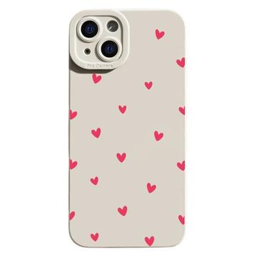 iPhone 15 Plus Slim TPU-cover med hjertemønster - hvid / rød