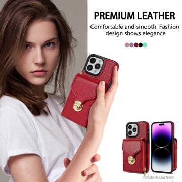 iPhone 15 Pro Alt-i-et cover med pung og rem - rød
