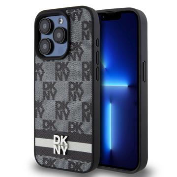 iPhone 15 Pro DKNY Ternet Mønster og Stribe Cover - Sort