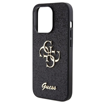 iPhone 15 Pro Guess Fixed Glitter 4G Metal Logo Cover - Sort