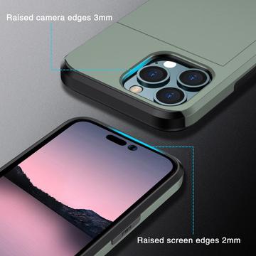 iPhone 15 Pro Hybrid Cover med Glidende Kortslot - Army Grøn