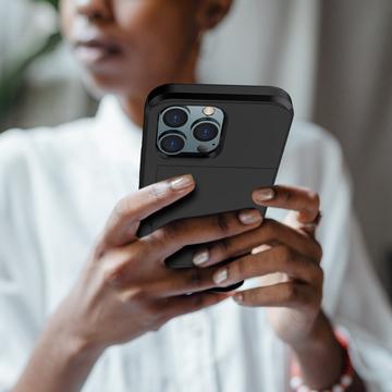 iPhone 15 Pro Hybrid Cover med Glidende Kortslot - Sort