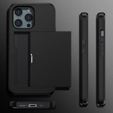 iPhone 15 Pro Hybrid Cover med Glidende Kortslot - Sort