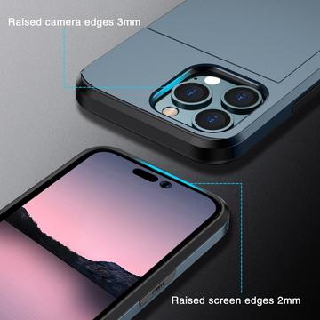 iPhone 15 Pro Hybrid Cover med Glidende Kortslot - Mørkeblå