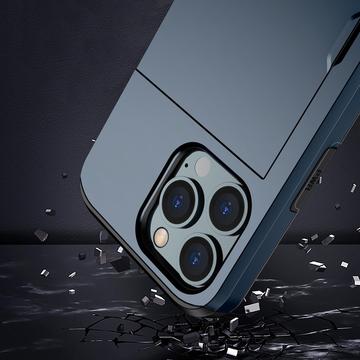 iPhone 15 Pro Hybrid Cover med Glidende Kortslot - Mørkeblå
