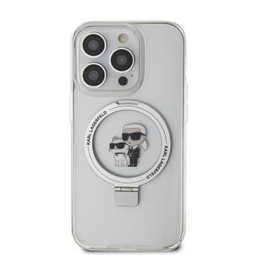 iPhone 15 Pro Karl Lagerfeld Ringstand Karl & Choupette Mag Case - Hvid
