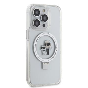 iPhone 15 Pro Karl Lagerfeld Ringstand Karl & Choupette Mag Case - Hvid