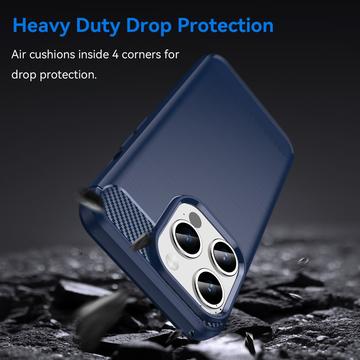 iPhone 15 Pro Max Børstet TPU Cover - Karbonfiber - Blå