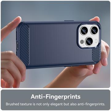 iPhone 15 Pro Max Børstet TPU Cover - Karbonfiber - Blå