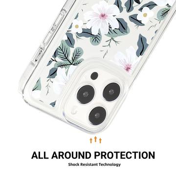 iPhone 15 Pro Max Fashion TPU Cover - hvide blomster