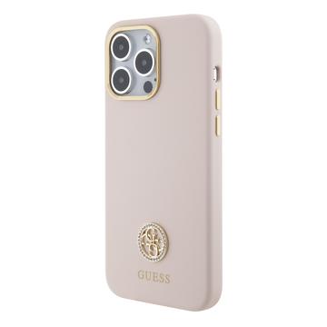 iPhone 15 Pro Max Guess 4G Rhinestone Metal Logo Flydende silikoneetui - Pink