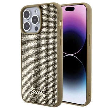iPhone 15 Pro Max Guess Disco Metal Script Logo Cover - Guld