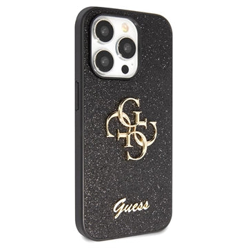 iPhone 15 Pro Max Guess Fixed Glitter 4G Metal Logo Cover - Sort
